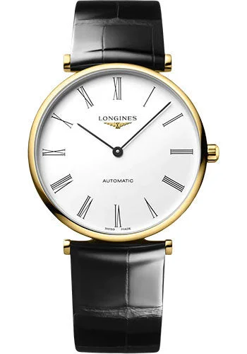 Longines La Grande Classique De Longines Automatic Watch - 38 mm Yellow PVD Case - White Roman Dial - Black Strap - L4.918.2.11.2