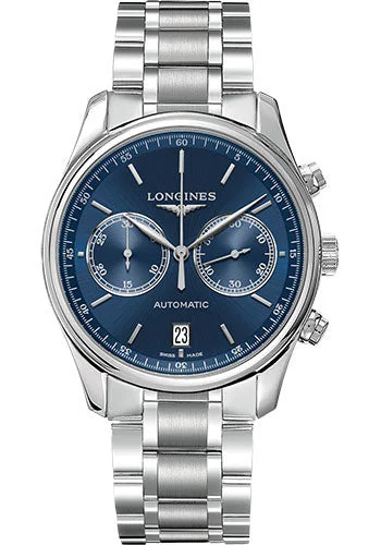 Longines Master Collection Chronograph Small Seconds Watch - 40 mm Steel Case - Blue Dial - Bracelet - L2.629.4.92.6