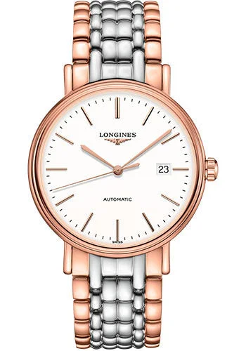 Longines PrŽsence Automatic Watch - 40 mm Steel And Red PVD Case - White Dial - Bracelet - L4.922.1.12.7