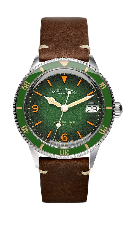 Armand Nicolet Men's Watch VS1 Date 38mm Green Brown A500AVAA-VS-BP19500MAC