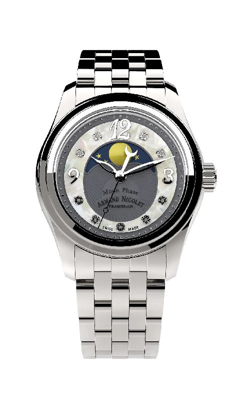 Armand Nicolet Ladies Watch M03 Moonphase 34mm Silver Grey A151QAA-GN-MA150