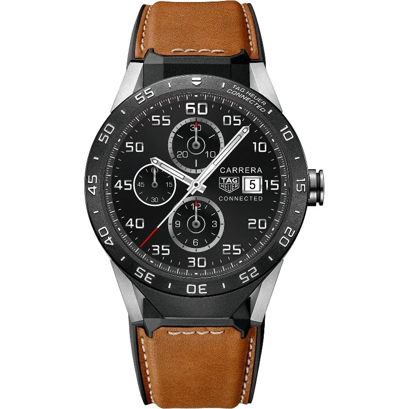 Tag Heuer Men's SAR8A80.FT6070 Connected Smartwatch Android 4.3+ IOS 8.2+ Bluetooth Gyroscope sensor Haptic engine Microphone Brown Leather Watch