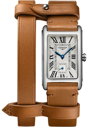 Longines DolceVita Small Seconds Quartz Watch - 23.30 X 37 mm Steel Case - Silver FlinquŽ Roman Dial - Brown Strap - L5.512.4.71.B