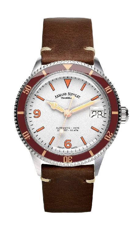 Armand Nicolet Men's Watch VS1 Date 38mm Silver Brown A500AXAA-AS-BP19500MAC