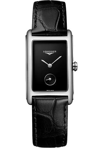 Longines DolceVita Small Seconds Quartz Watch - 23.30 X 37 mm Steel Case - Black Dial - Black Strap - L5.512.4.50.2