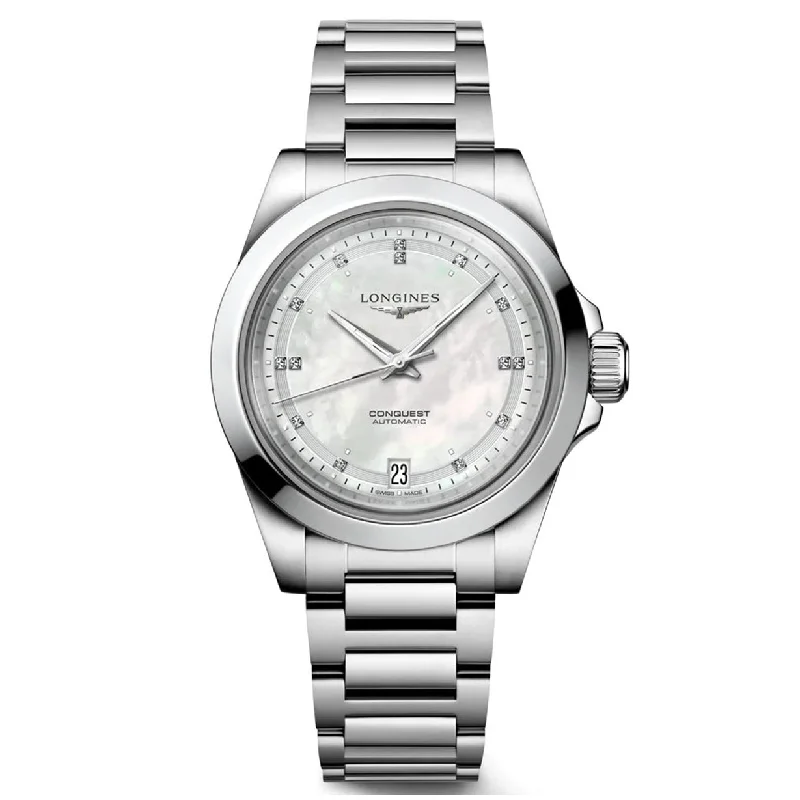 Longines Conquest White Mother-Of-Pearl Dial Women 34mm