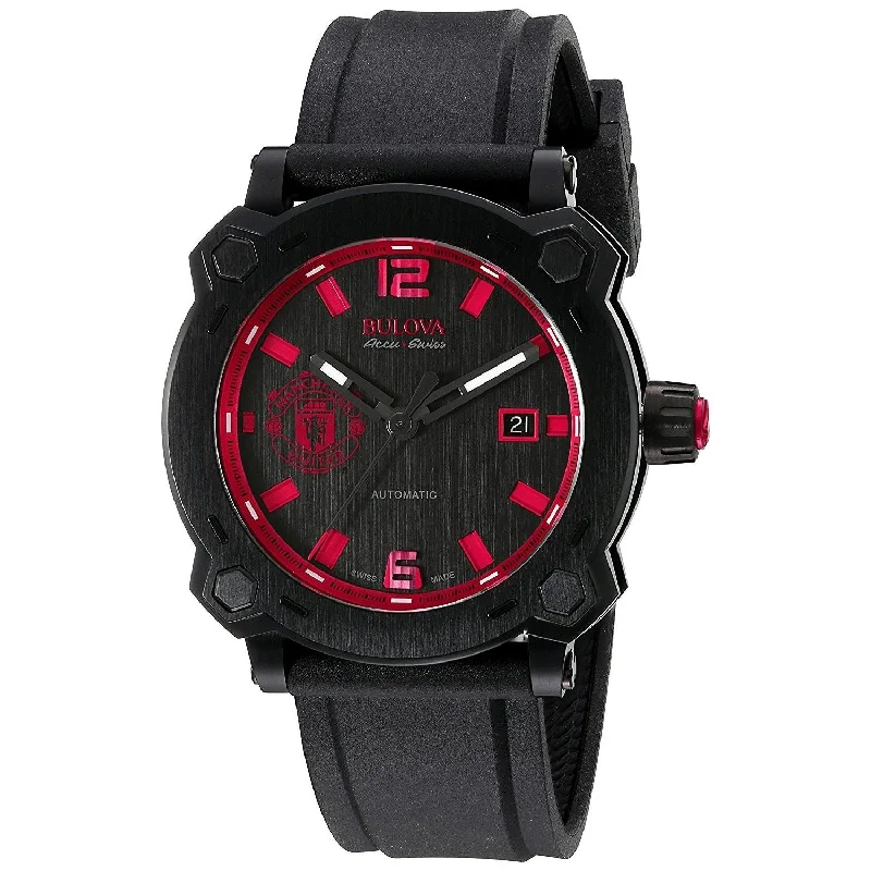 Bulova Men's 65B165 Percheron Manchester United Automatic Black Rubber Watch