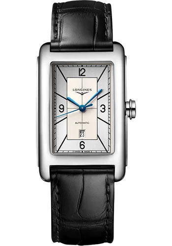 Longines DolceVita Automatic Watch - 27.70 X 43.8 mm Steel Case - Silver Arabic Dial - Black Strap - L5.757.4.73.0